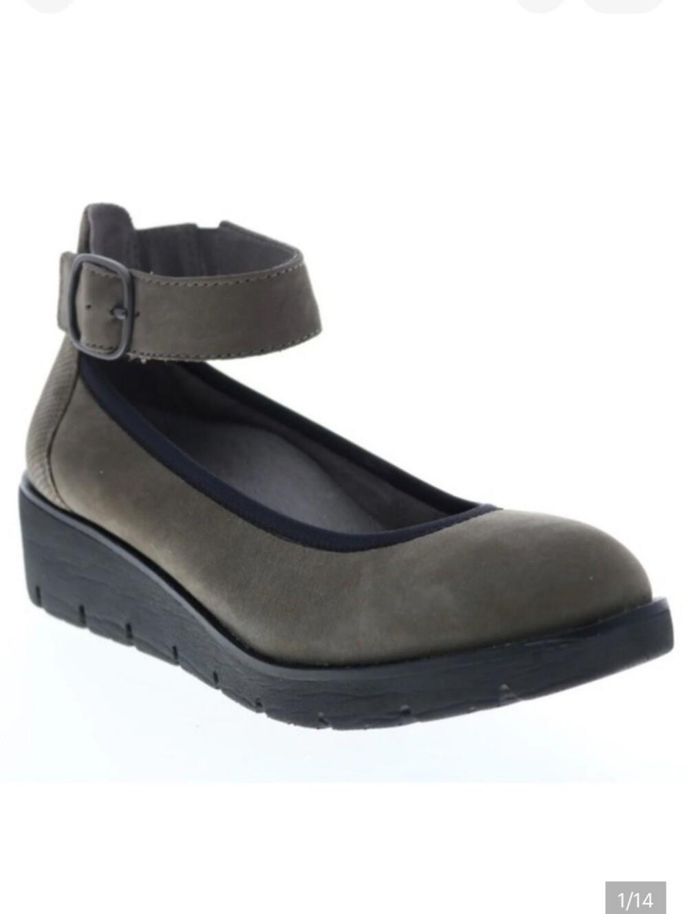 Earth Brand Grey Gray Leather Wedge Ankle Strap Dress Shoes Women Size 6.5 Wide